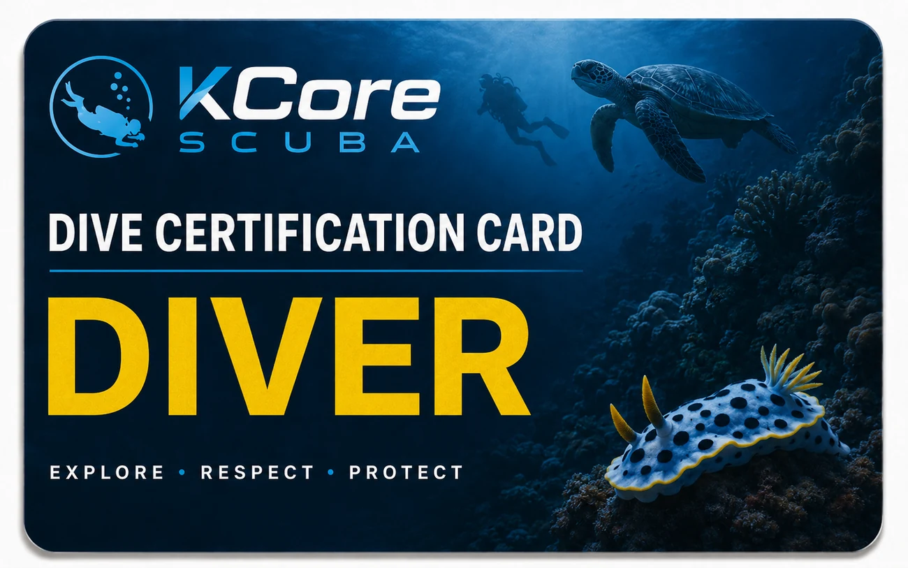 KCore Scuba dive certification card front