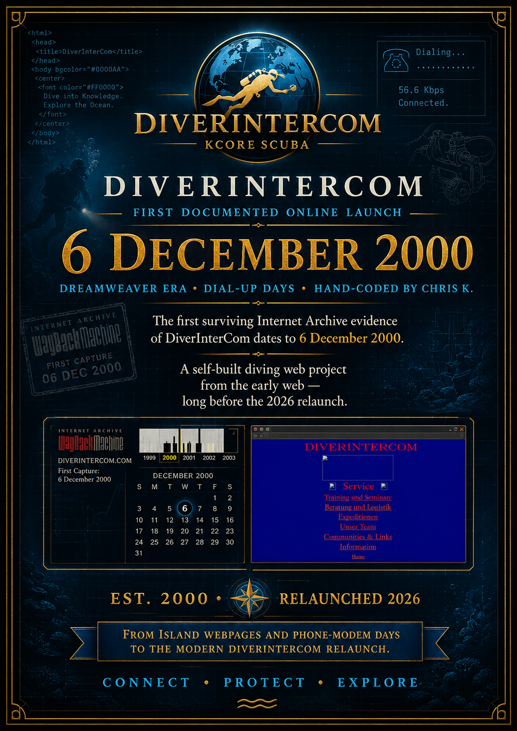 DiverInterCom first documented online launch remembrance card, 6 December 2000